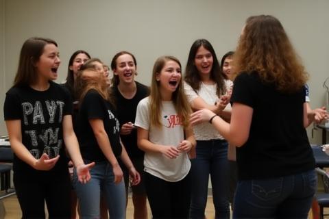 Students doing an improv exercise.