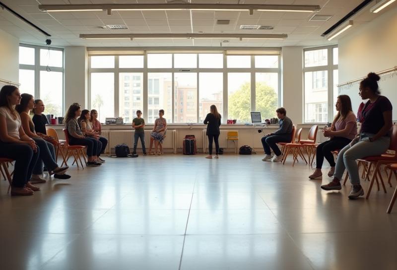 Students working in a spacious classroom.